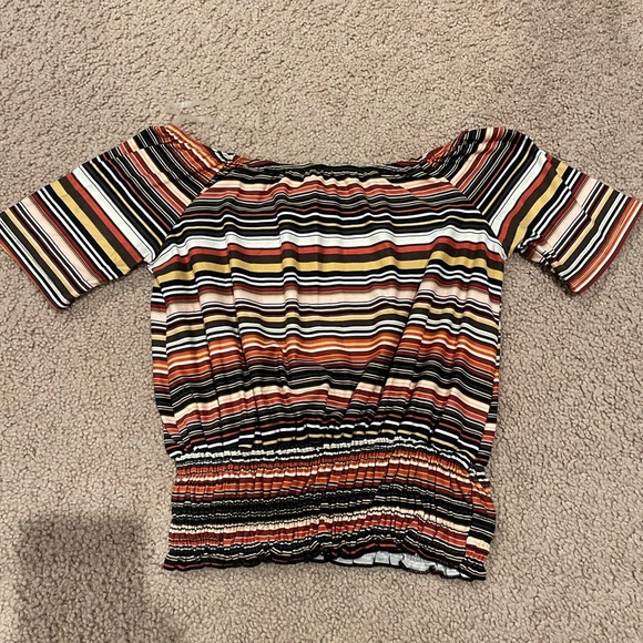 Woman's MARCI multicolor stripe off-shoulder top - Picture 2 of 9